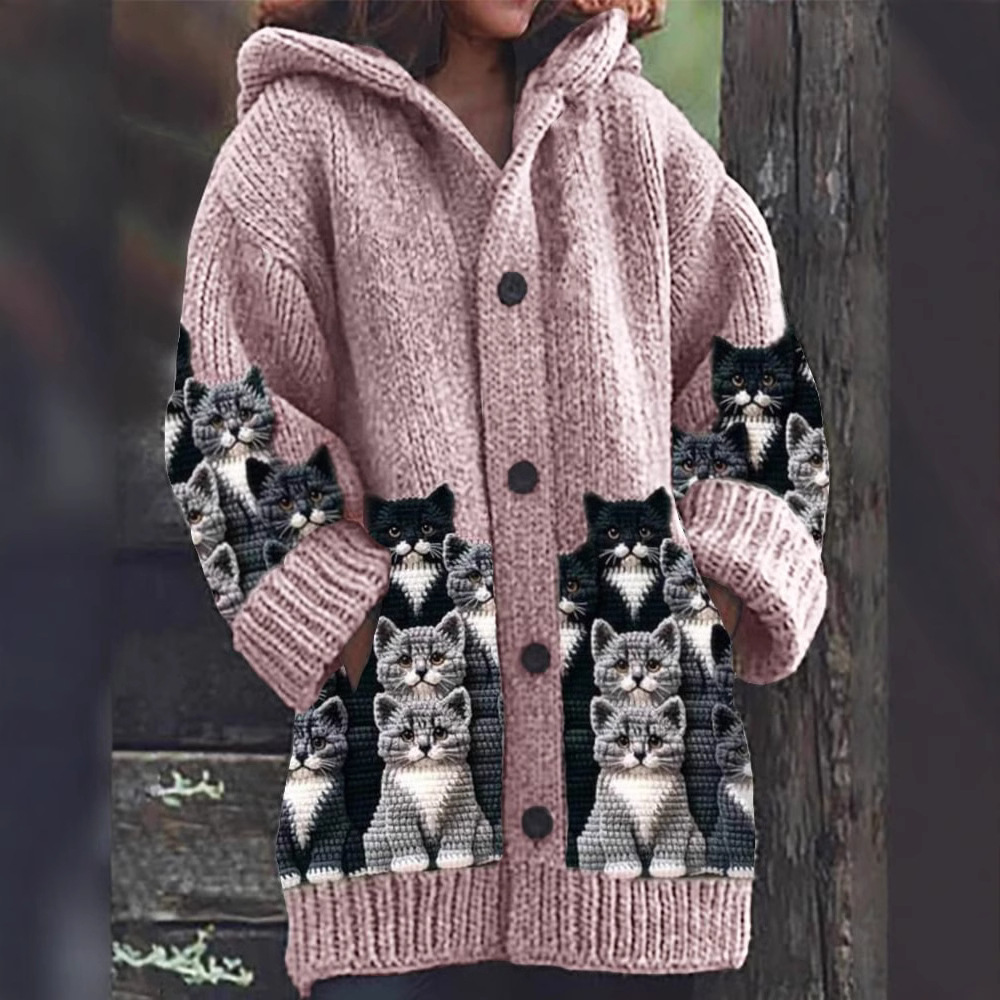 Jasmin - Gemütlicher Strick-Cardigan mit Katzenmotiv