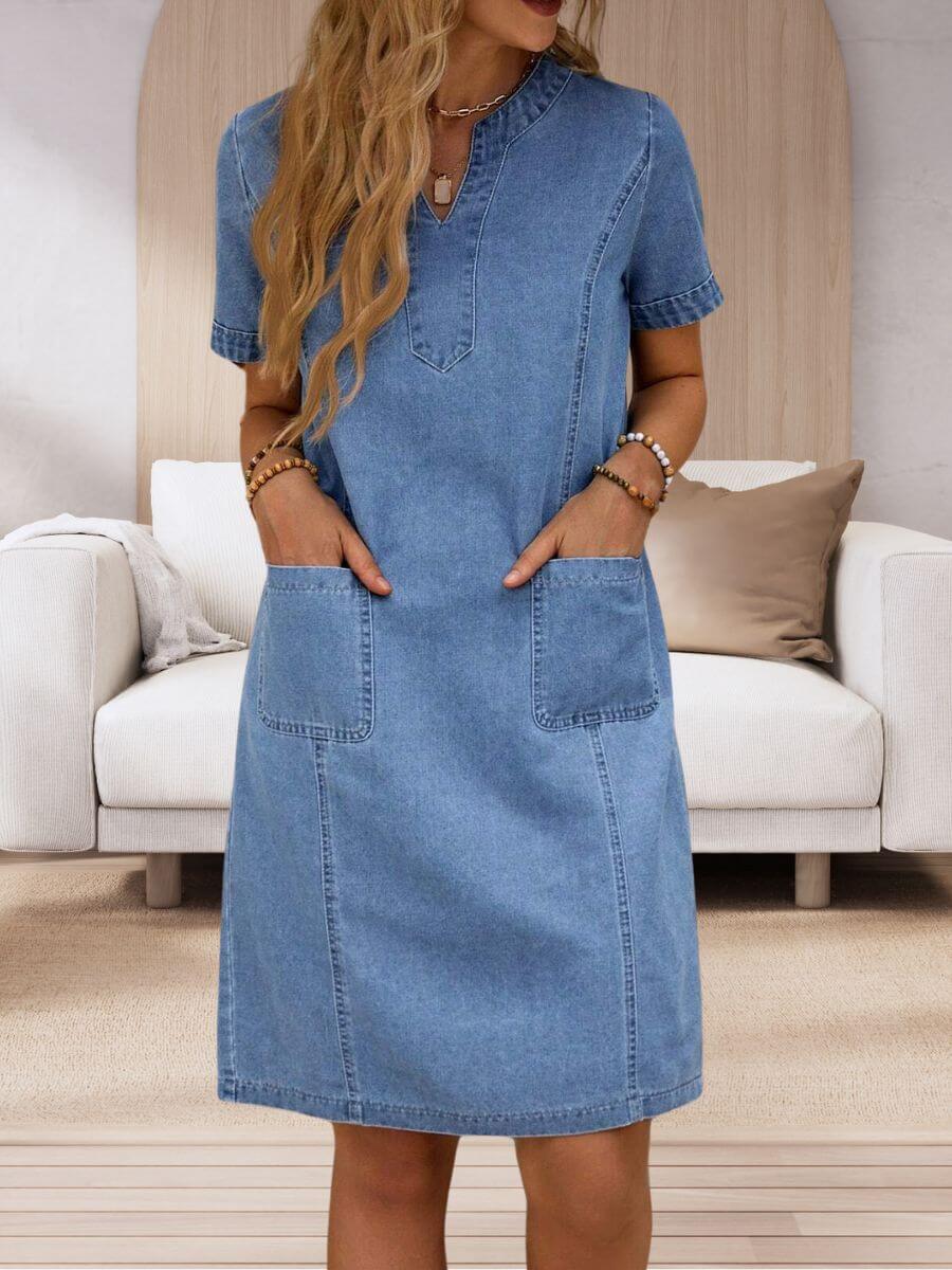 Sophia | Zomerse Denim Jurk met V-hals