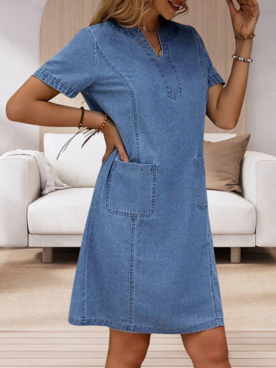 Sophia | Zomerse Denim Jurk met V-hals