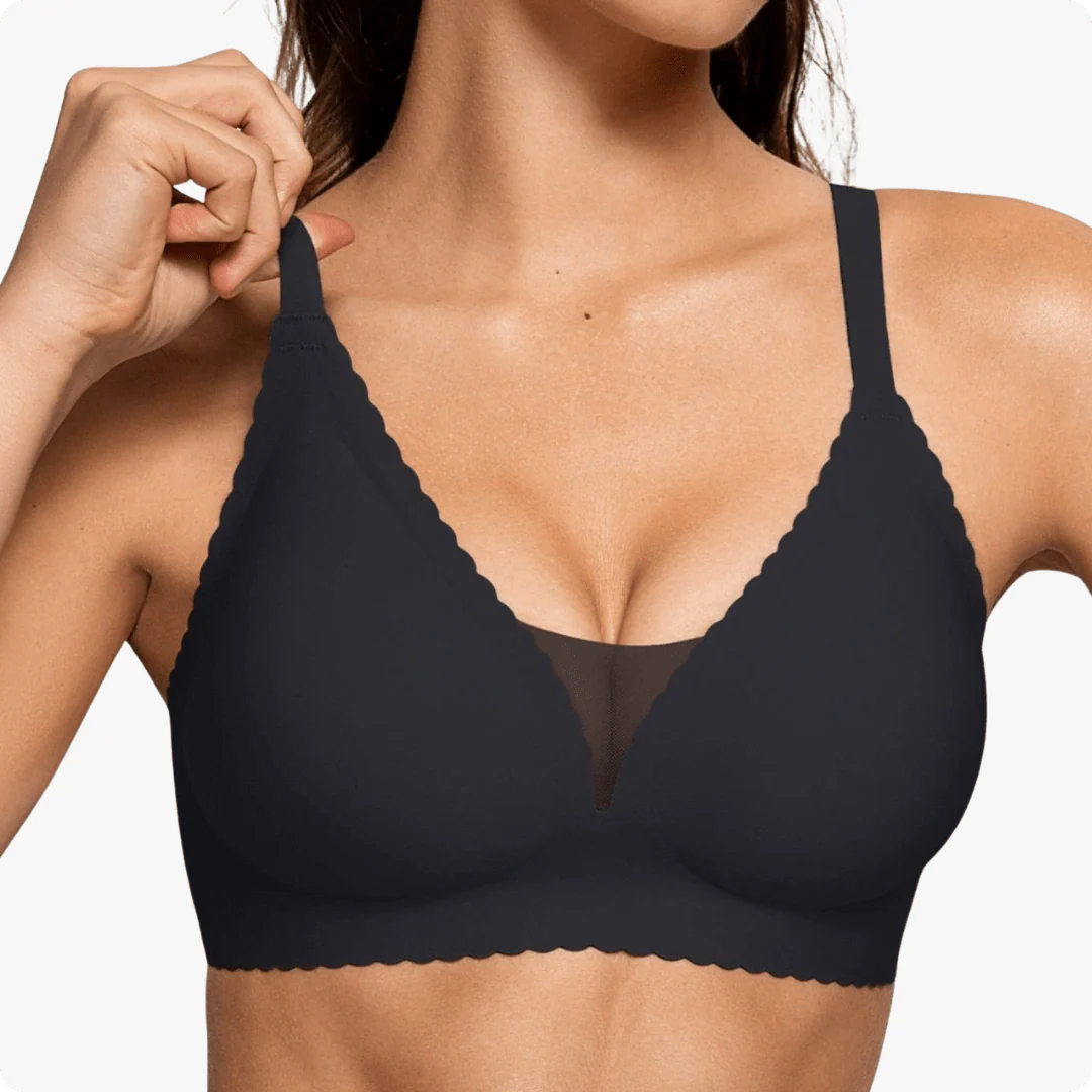 Wireless Deep V-Neck Mesh Push Up Bra