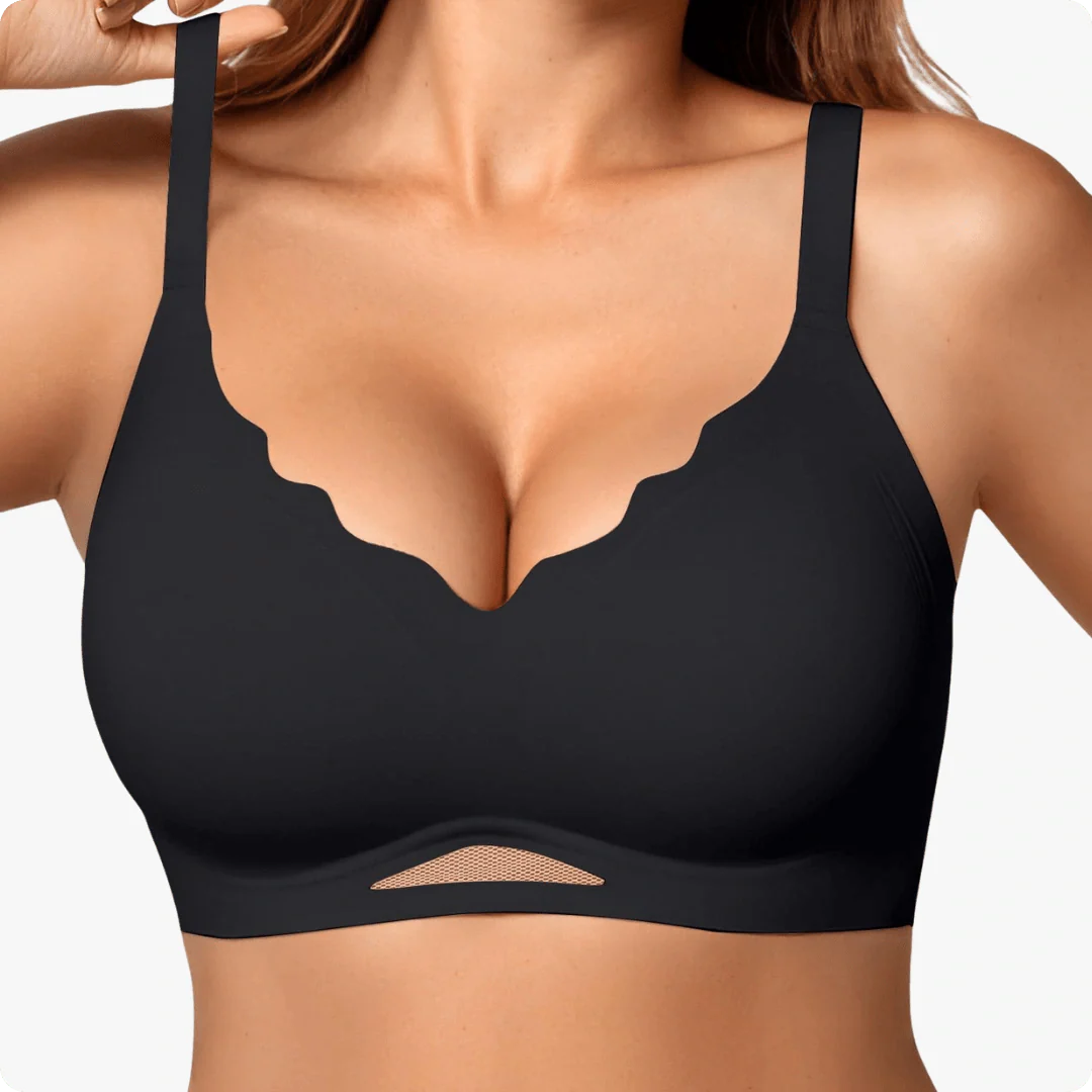 Wireless Scalloped V-Neck Mesh Push Up Bra