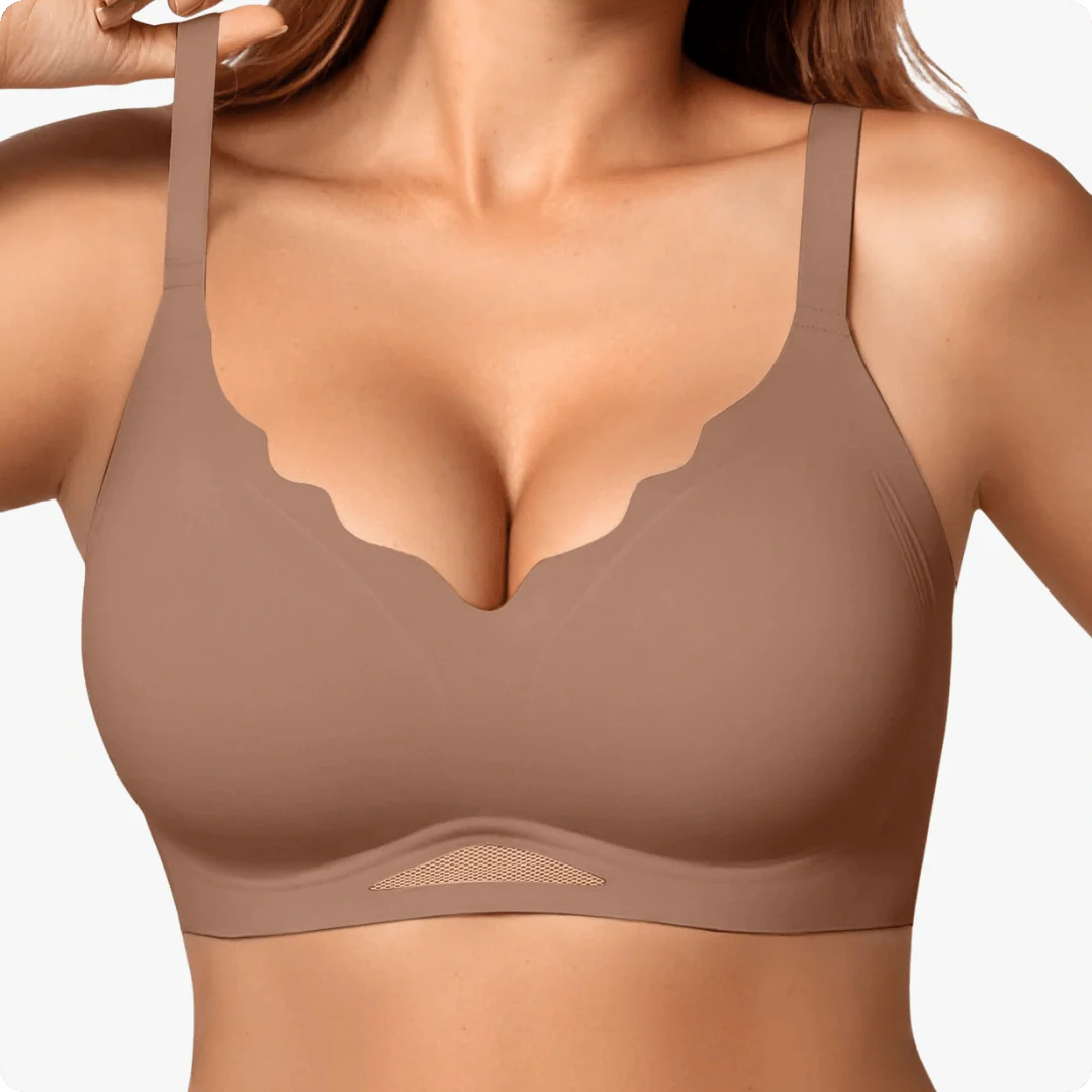Wireless Scalloped V-Neck Mesh Push Up Bra