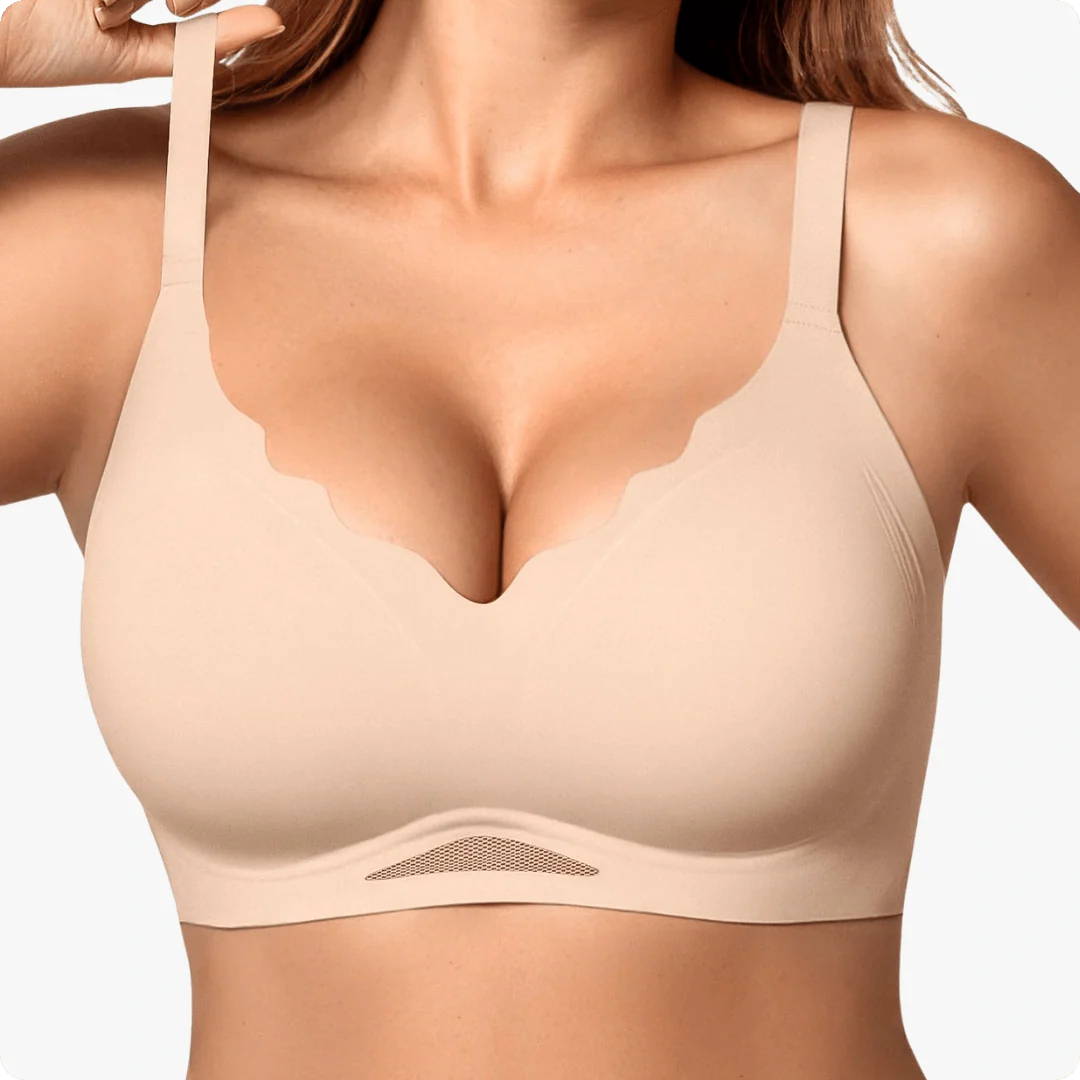 Wireless Scalloped V-Neck Mesh Push Up Bra