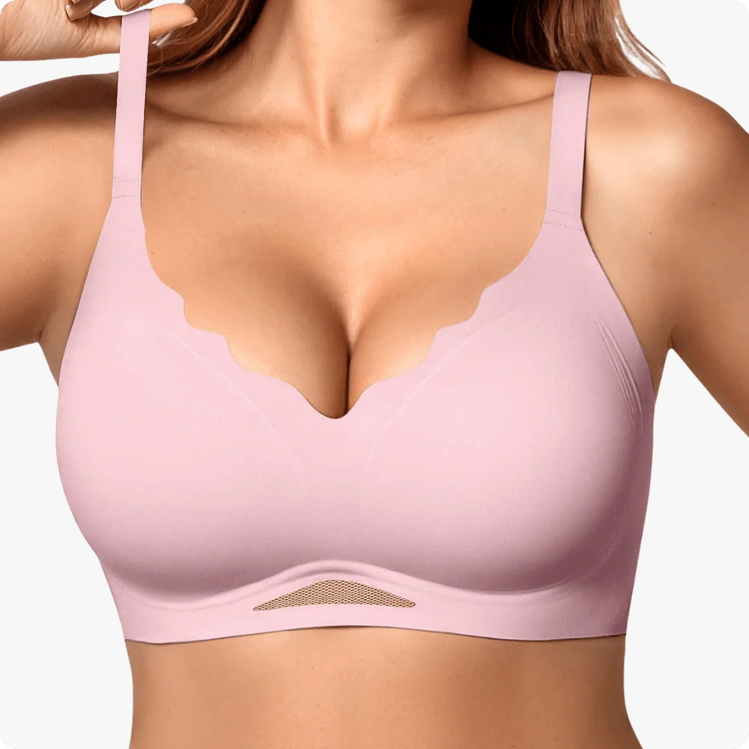 Wireless Scalloped V-Neck Mesh Push Up Bra