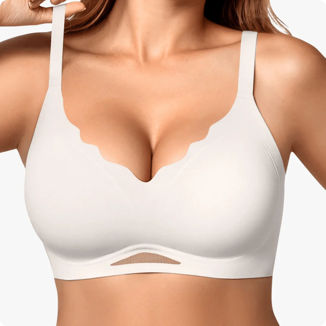 Wireless Scalloped V-Neck Mesh Push Up Bra
