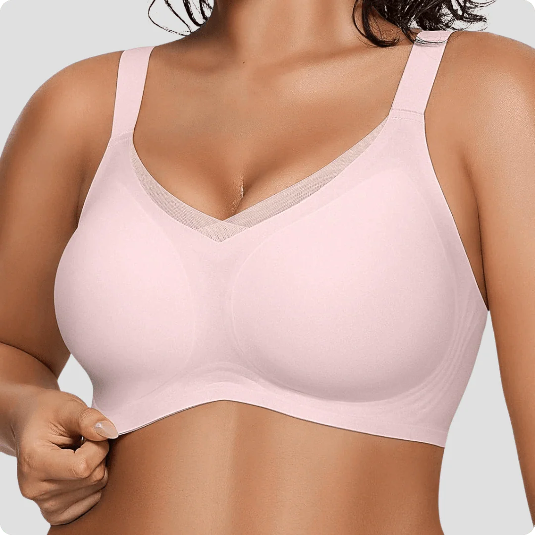 Wireless V-Neck Crossover Mesh Support Bra