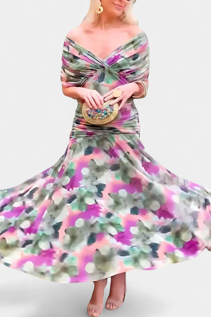 Florendra | Long Floral V Neck Dress