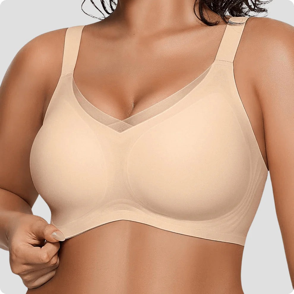 Wireless V-Neck Crossover Mesh Support Bra
