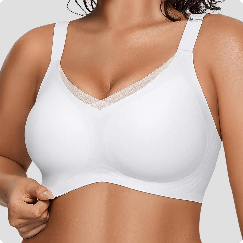 Wireless V-Neck Crossover Mesh Support Bra