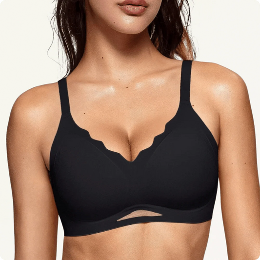 Wireless Scalloped V-Neck Mesh Push Up Bra